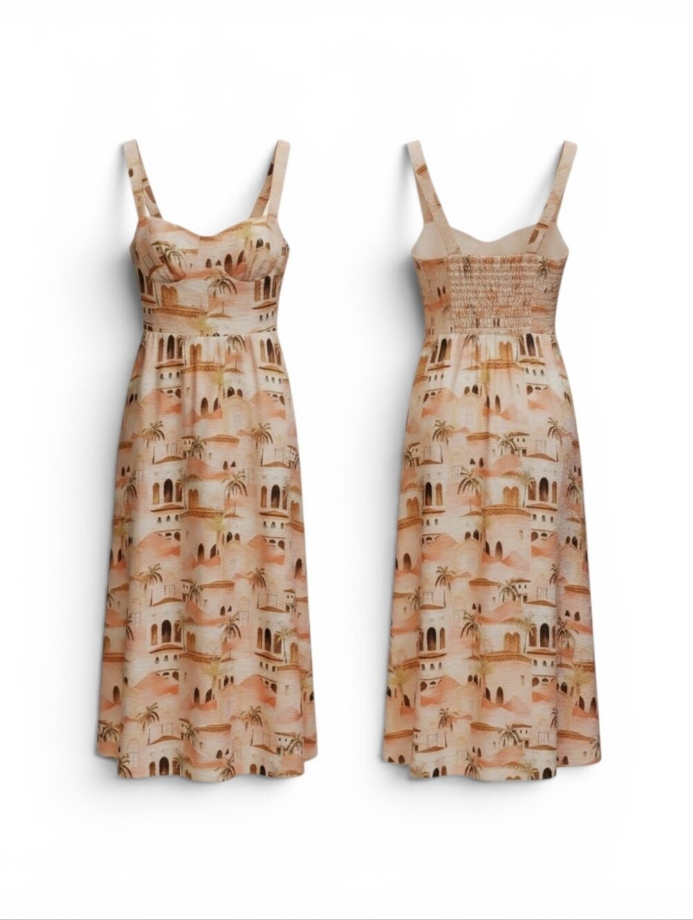 Petal & Pup Peach Desert-Print Midi Dress